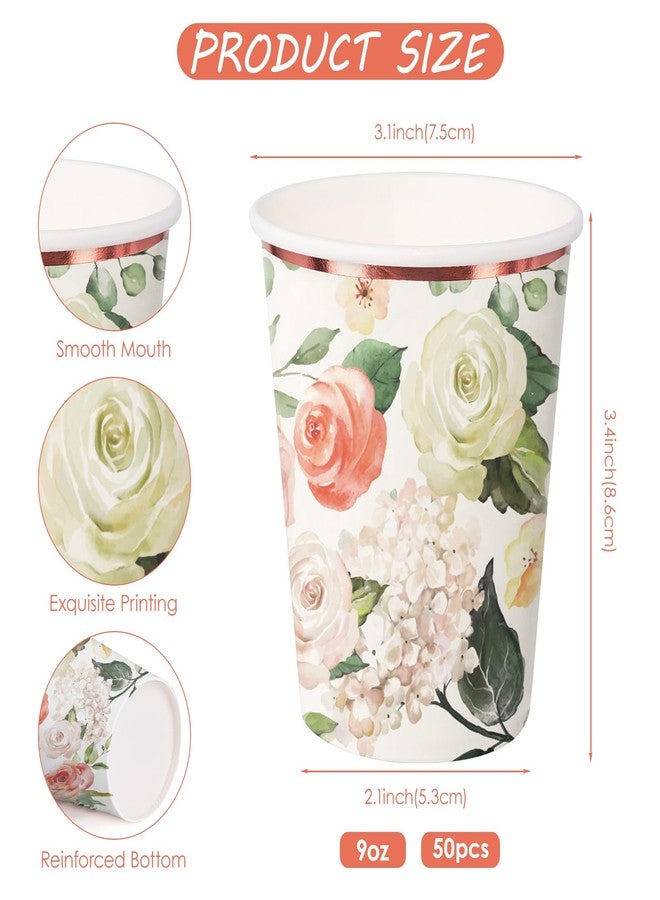 WRAPAHOLIC 50 Pcs Floral Paper Cups - 9 oz Pink Flower Disposable Cups, Coffee Cups, Hot/Cold Beverage Drinking Cups for Water Juice, Perfect for Home, Office and Party Supplies - Image 2